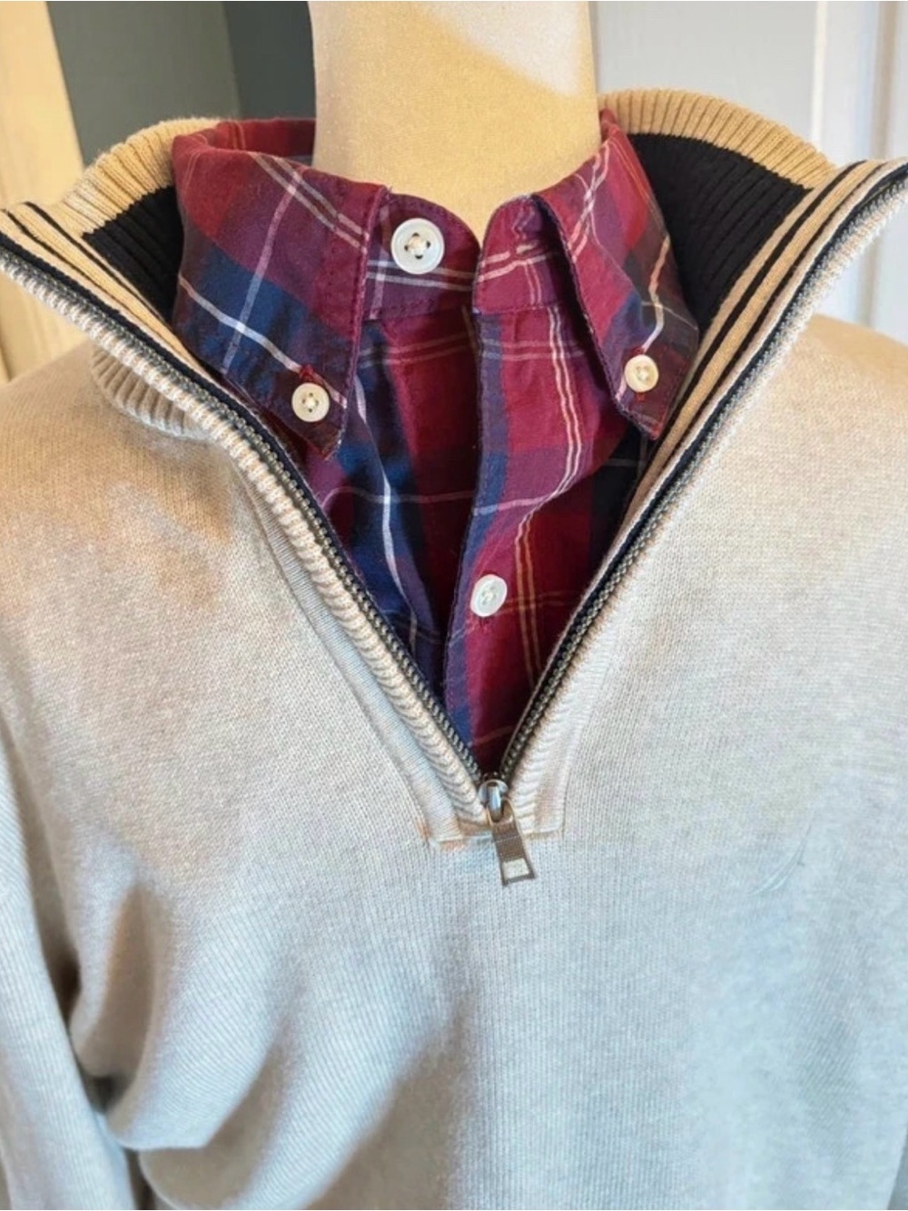 Men’s Cream-colored Nautica Half-zip Pullover Sweater / Size Medium